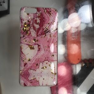 Pink marble iPhone case with gold flakes